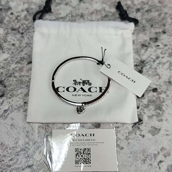 COACH Stone Heart Charm Bangle Bracelet NWT - Picture 4 of 11